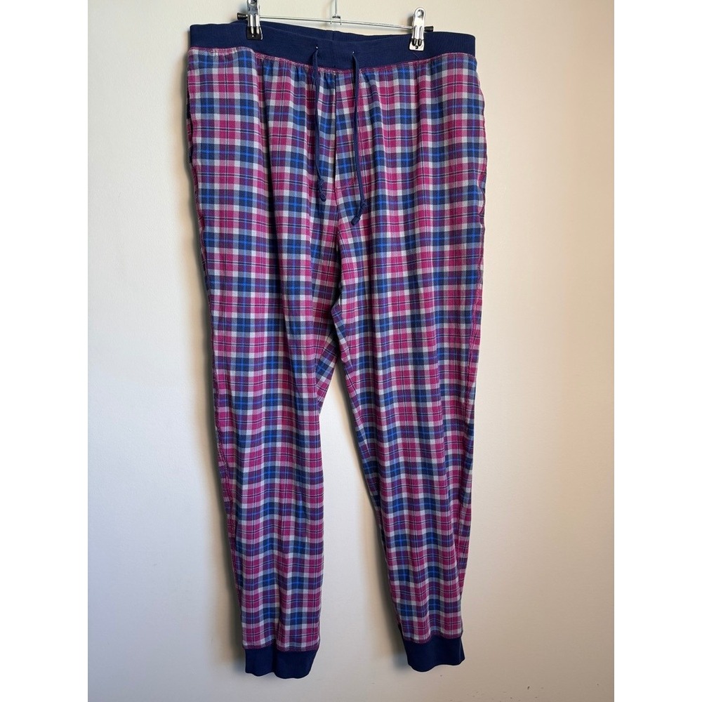Lands' End Mens Pajama Pants Large Purple Plaid Sleepwear Lounge Jogger Cozy